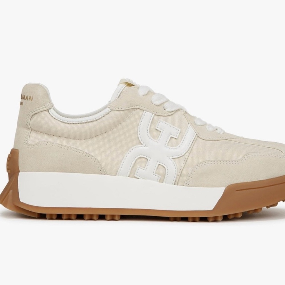 Sam Edelman Beige and White Logo Runner with Gum Sole